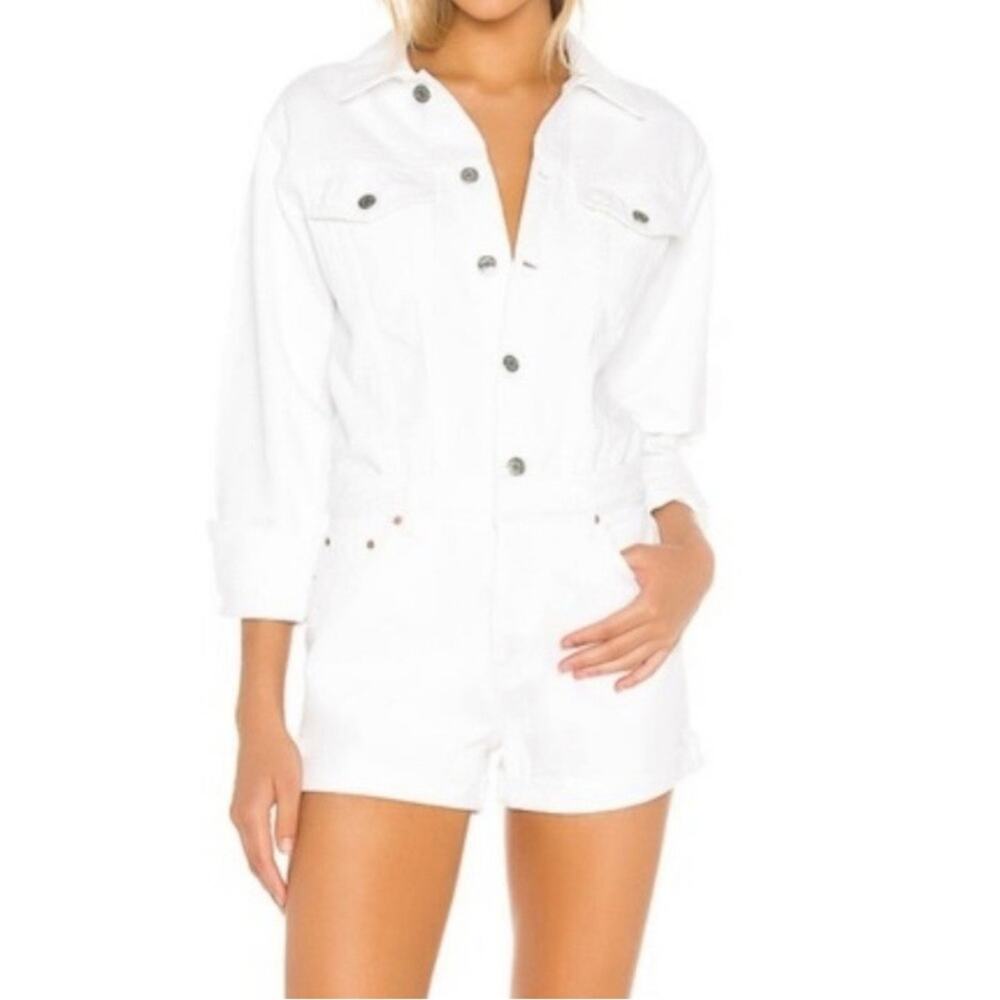 GRLFRND Renata White Denim Romper in Size XS